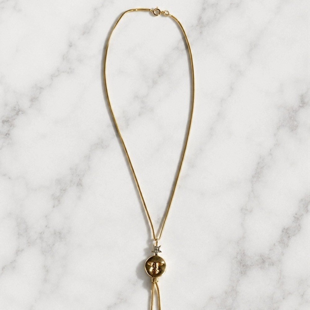 Vintage Italian 18K Gold Diamond Celestial Moon Star Whimsigoth Lariat Necklace - Picture 3 of 9